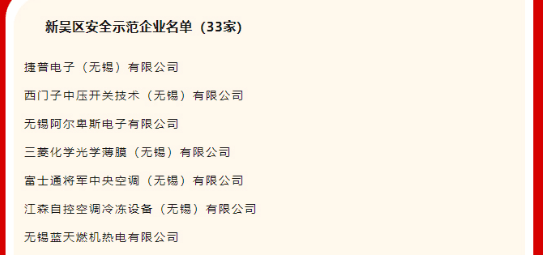 富士通将军中央空调获评无锡新吴区“安全示范企业”1