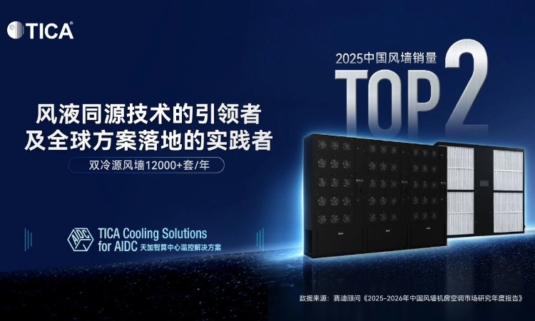 天加获得2025中国风墙机房空调市场TOP2